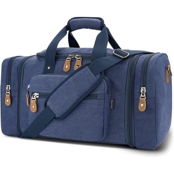 Canvas Duffle Bag for Travel, 60L Duffel Overnight Weekend Bag(Blue)